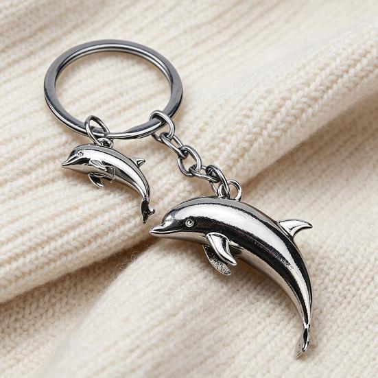 Keychain Pendant Zinc Alloy Dolphin Design Key Chain Easy To Hang Electroplated Metal Key Ring Backpack Car Accessory