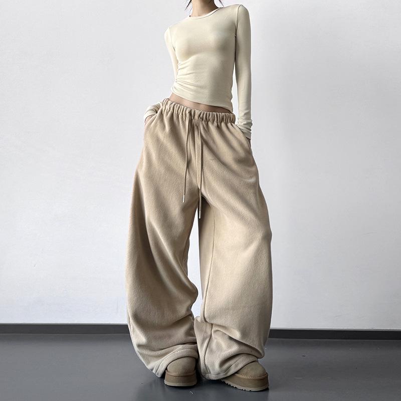 

Women s 2025 Autumn/Winter Fleece Casual Wide-Leg Pants - Plus Velvet, Warm, and Loose Fit M