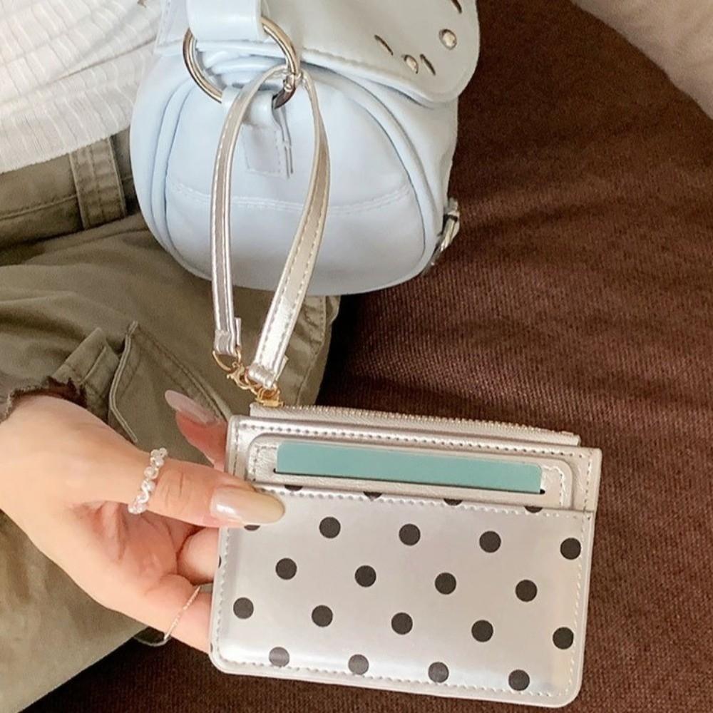 PU Leather Polka Dot Card Holder Ultra Slim Women Mini Wallet Gift Minimalist Coin Purse Commuting