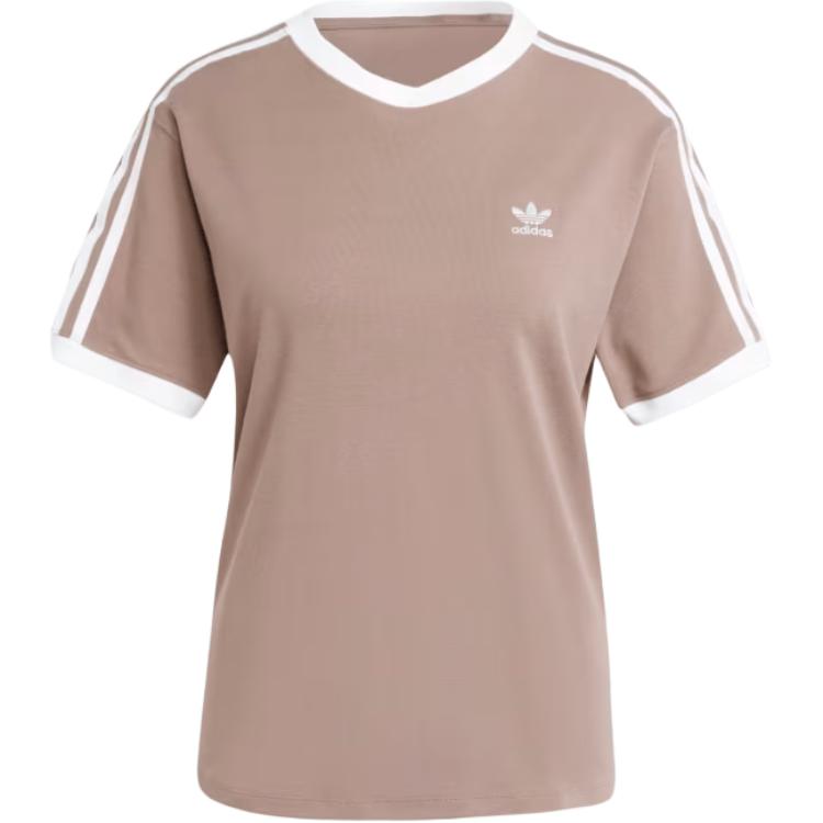 adidas Womens 3-Stripes T-Shirt Trace Brown Women Streetwear JD4570