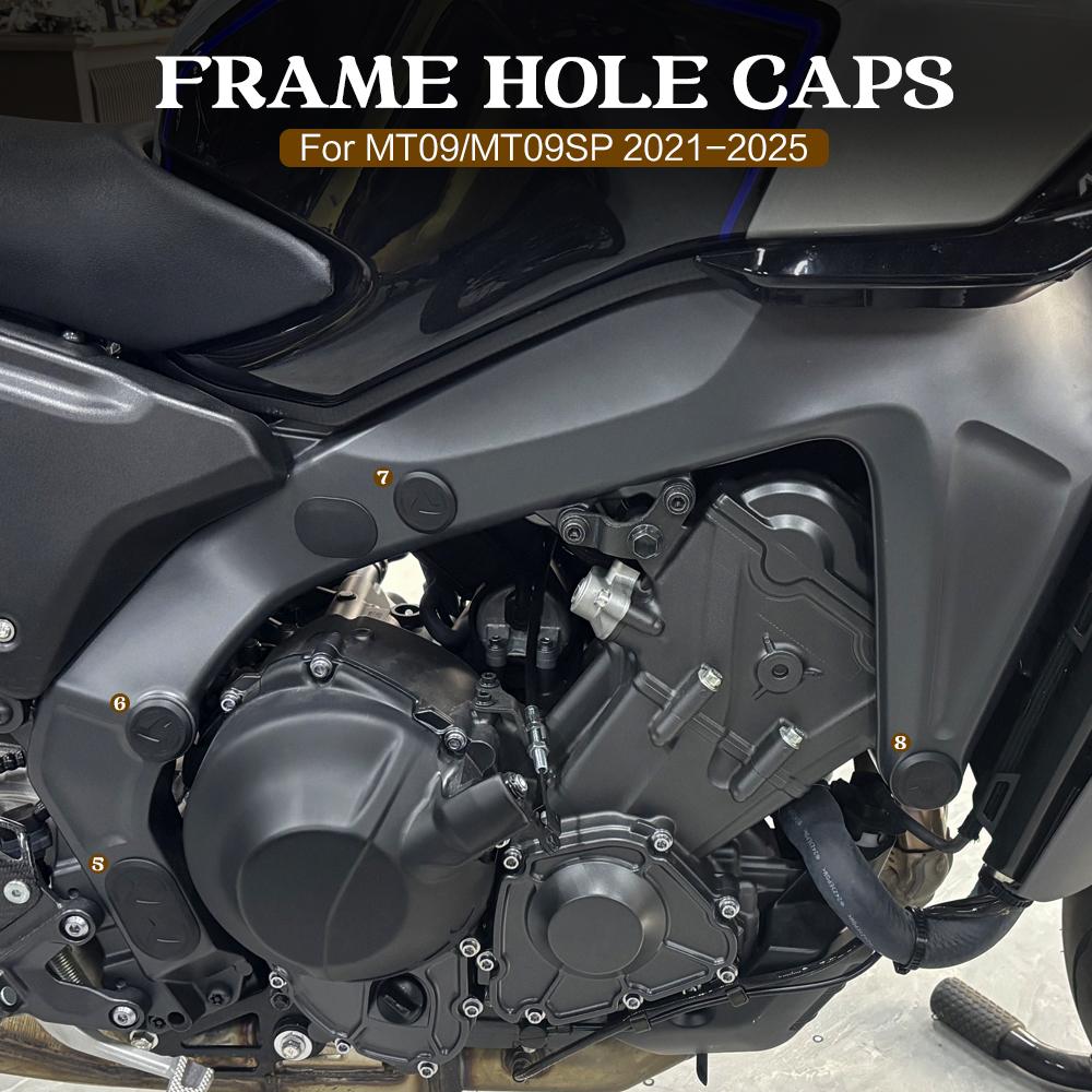 8PCS Motorcycle Accessories Black Frame Hole Cover Caps Plug For YAMAHA MT-09 MT09 Mt09 MT 09 SP 2021 2022 2023 2024 2025