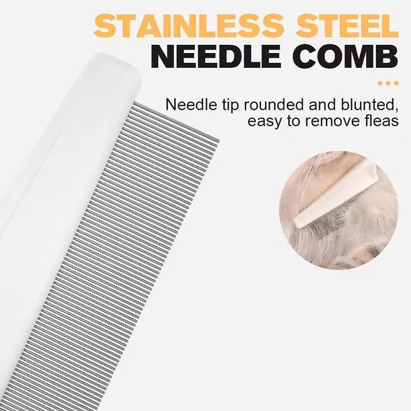 Flea Comb Dog Cat Hair Removal Brush Stainless Steel Dense Teeth Inline Comb Portable Pet Universal Grooming Cleaning Supplies