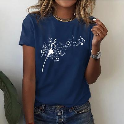 Damen T-Shirt Baumwolle 100% Baumwolle Löwenzahn Musik Feiertag Wochenende Aufdruck Kurzarm Basic T-Shirts