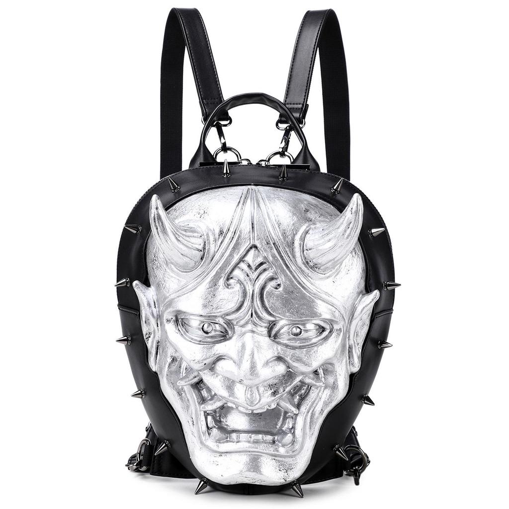 Punk Style Rivet Backpack with Prajna Mask Design for Men & Women