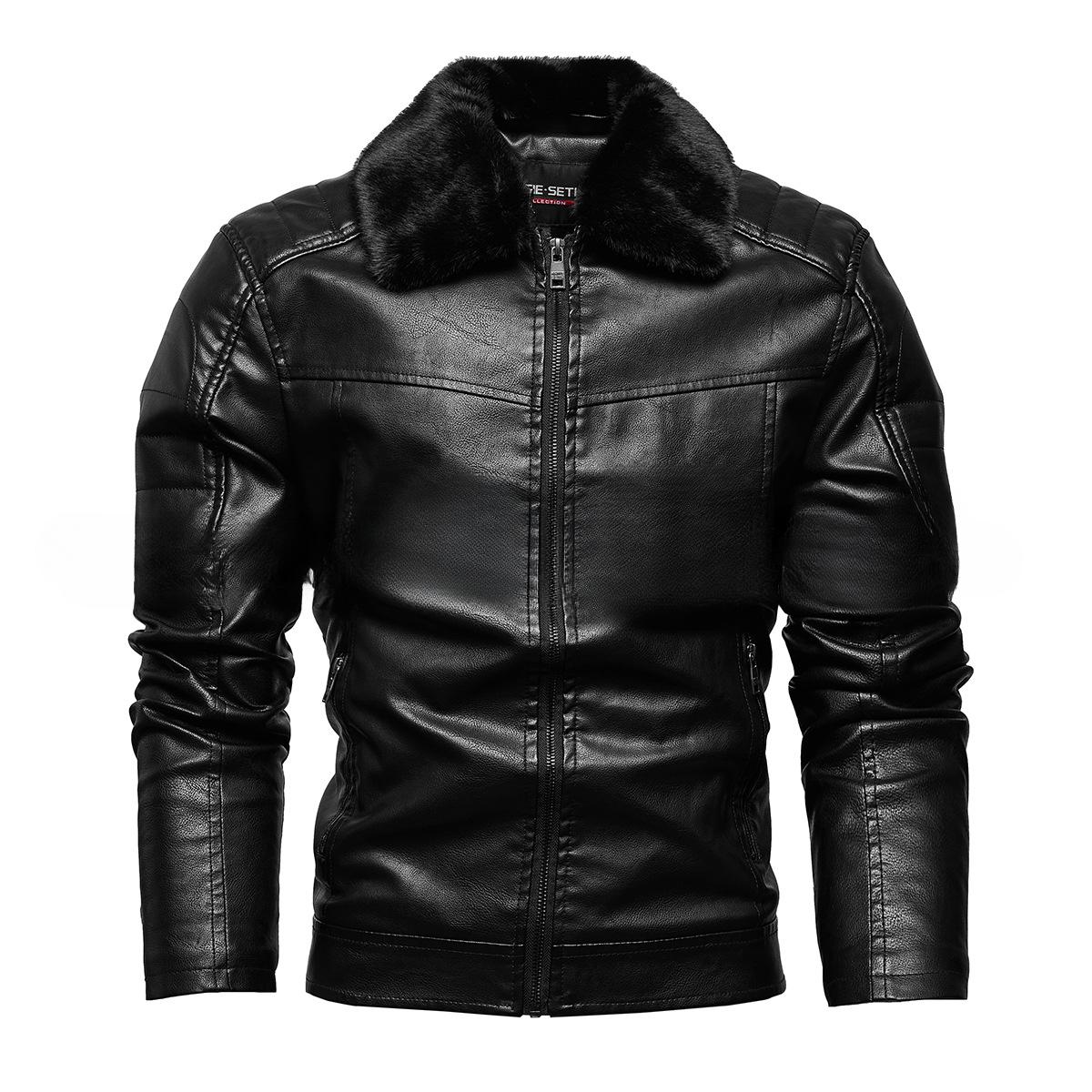 Зимняя новая бархатная утолщенная меховая воротник съемный модный пальто мужская кожаная — фото 5