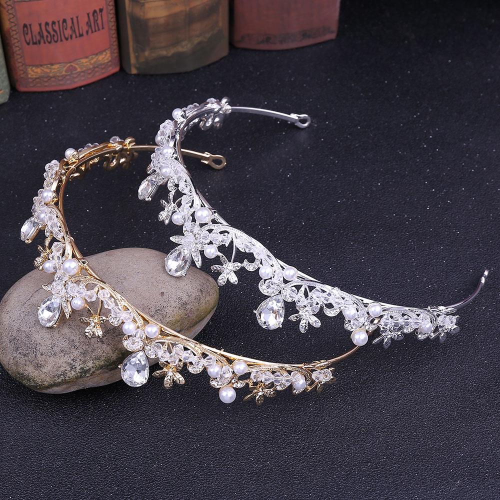 New Korean style children's hair accessories tiara crown string crystal beads flower pearl bridal handmade small crown