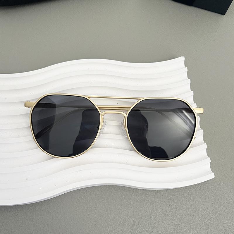 New Retro Oval Frame Glasses Metal Double Beam Pilot Sunglasses Men's High-end Driving Sun Protection Sunglasses