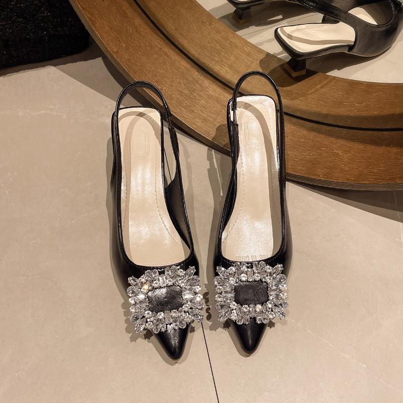 2024 New Women's Shoes Pointed Toe Shallow Nude Pink Diamond Shoes Solid Slingbacks Fashion Women Dress Shoes Party Sandals