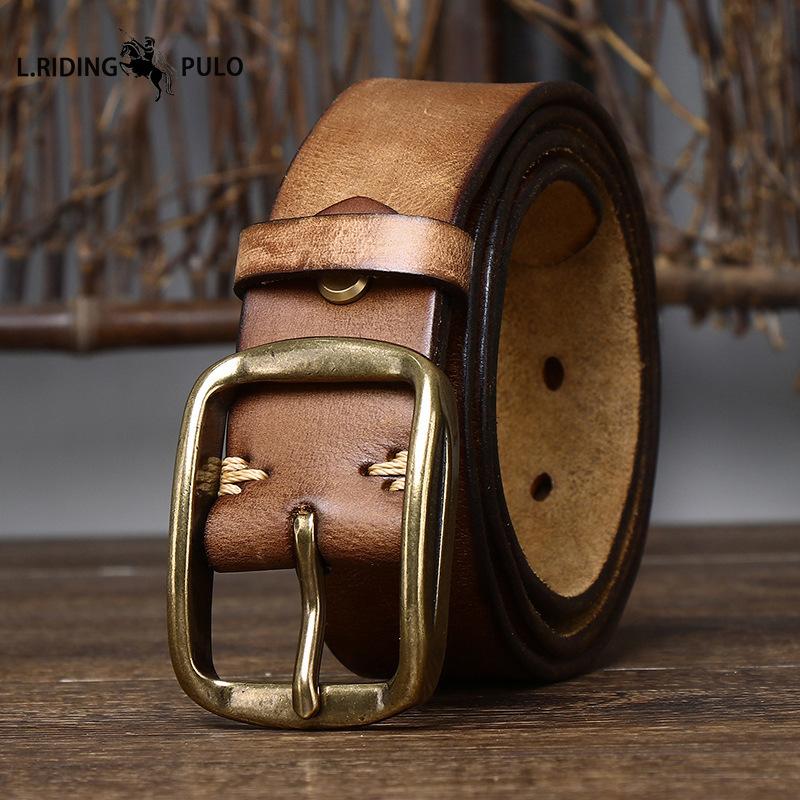 Retro Distressed Pleated Belt Men's Leather Pin Buckle Top Layer Cowhide Korean Casual Denim Belt