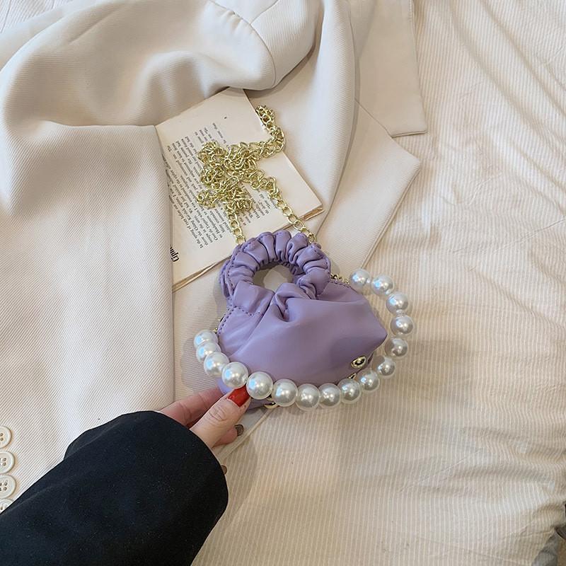 Adorable Korean Style Princess Pearl Handbag For Girls With Charming Chain Strap