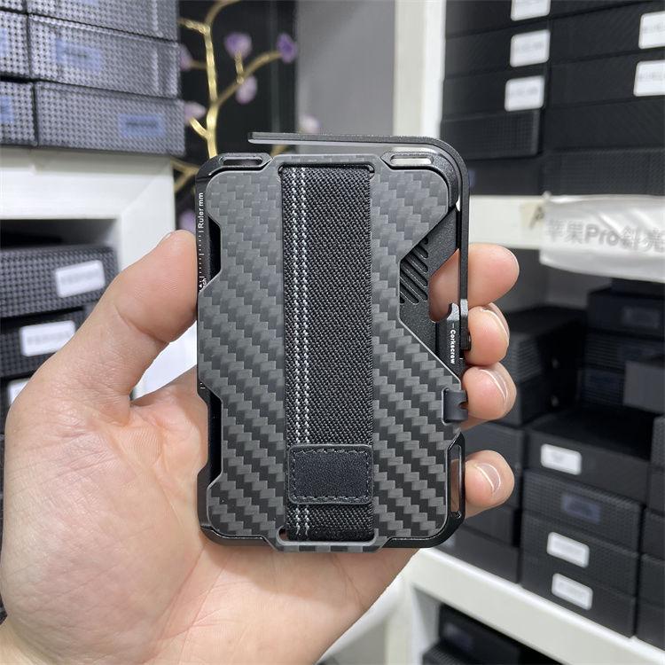 

Новый оригинальный чехол для магнитной карты из углеродного волокна, металлический держатель 2 в 1 с совместимым чехлом для мобильного телефона, удостоверением личности, банковской картой Mute Black