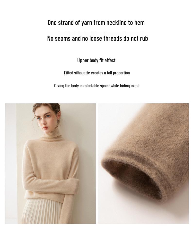Women's Slim-Fit 100% Cashmere Turtleneck Sweater - Versatile Autumn/Winter Knitwear