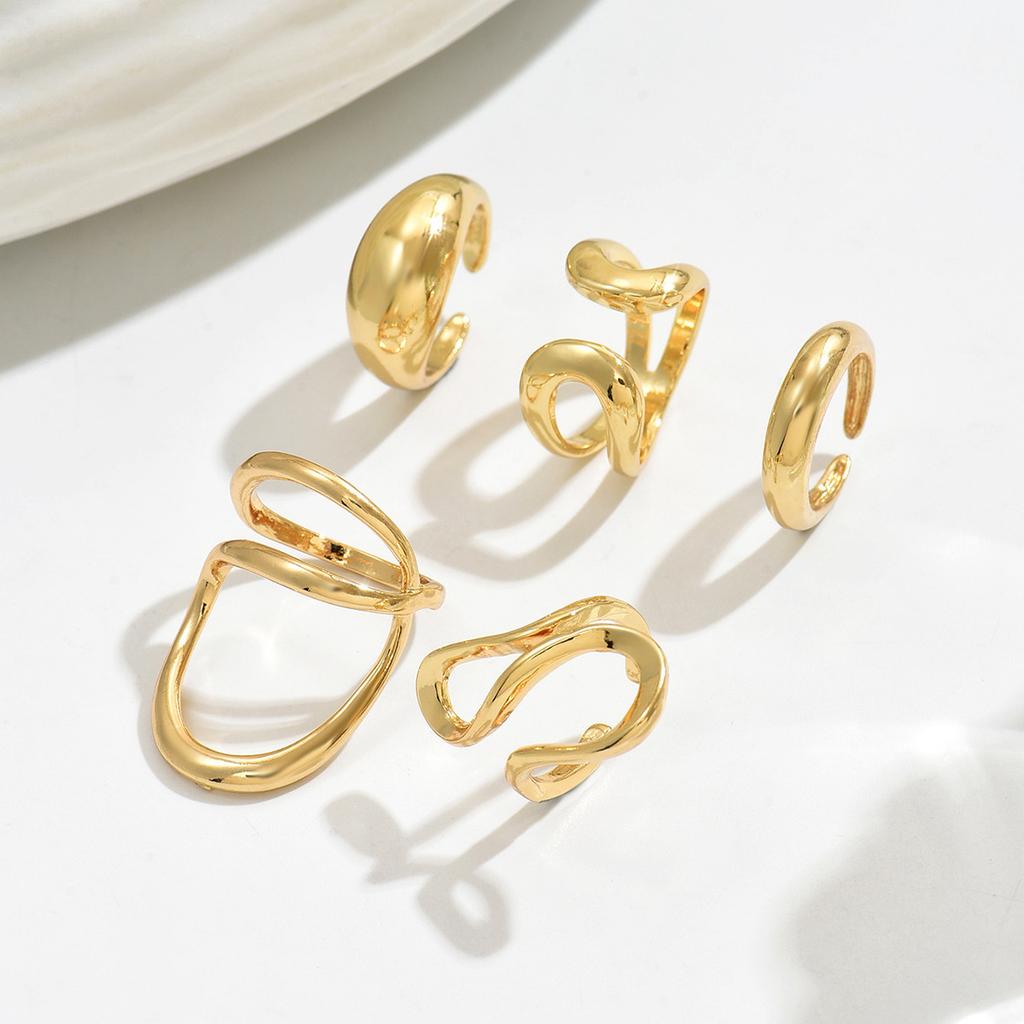 Wind Geometry Women's Ring Set, Premium Metal Twist Design Versatile Open Index Finger Ring