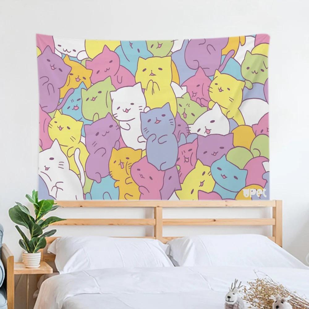 Мультяшный кот Простой гобелен Офис Гостиная Украшение Домашний Настенный Гобелен 100x75cm — фото 8