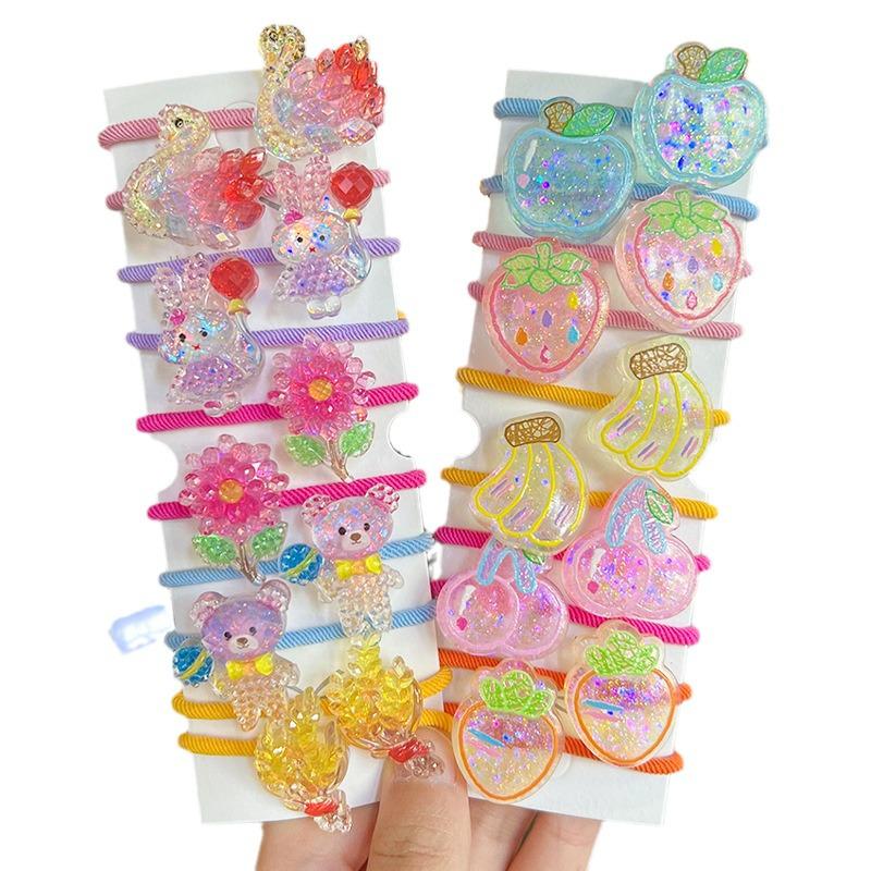Korean Style Cartoon Hair Tie Set: Cute, High-Elastic Hair Bands for Girls - 5 Colorful Pairs