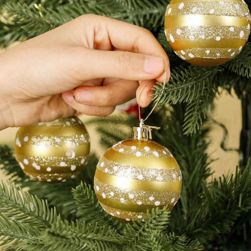 24/6Pcs Christmas Colored Balls Red Green White Spiral Colorful Painted Christmas Ball Xmas Tree Hanging Decoration Supplies