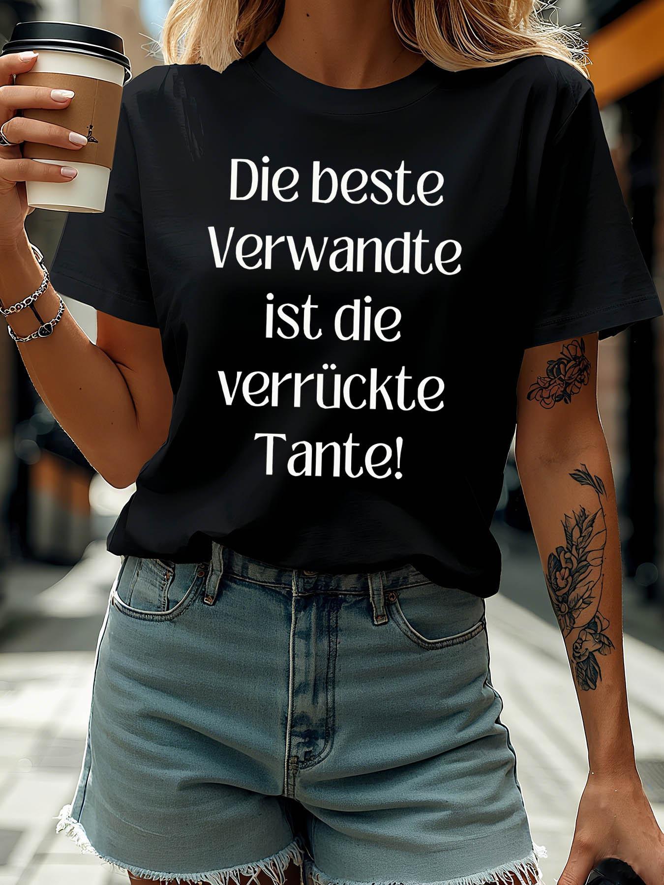 

The Best Relative Is The Crazy Aunt! Printed T-Shirt for Women, Short Sleeves, Round Neck, Casual Wear for Spring And Summer 4XL чорний