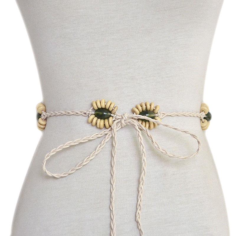 Meier Women's thin belt retro rice jewelry stone stitched braided waist chain