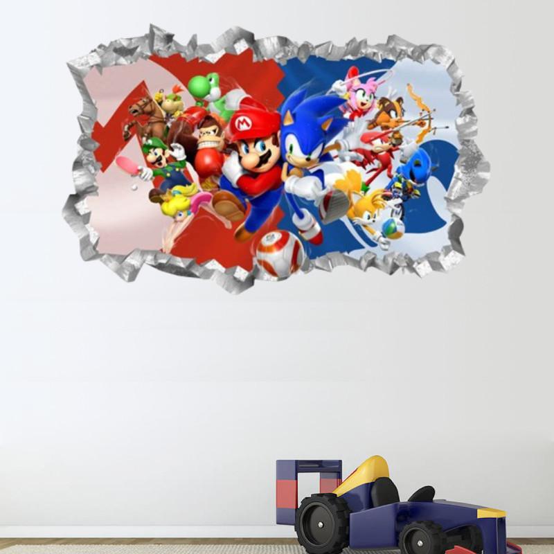 Super Mario Bros Sonic The Hedgehog Cartone Animato Decalcomania da Parete in PVC con Design Autoadesivo Durevole per le Pareti delle Camere dei Bambini
