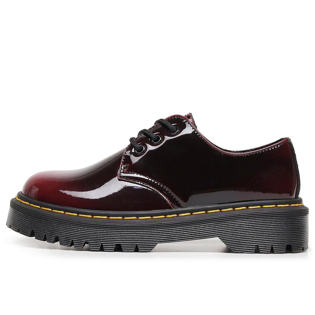 Medium and Thick Bottom Hole Small Leather Shoes Women's, Men's Low-top Leather Color-changing Green Round Head Casual Student Muffin Bottom Short