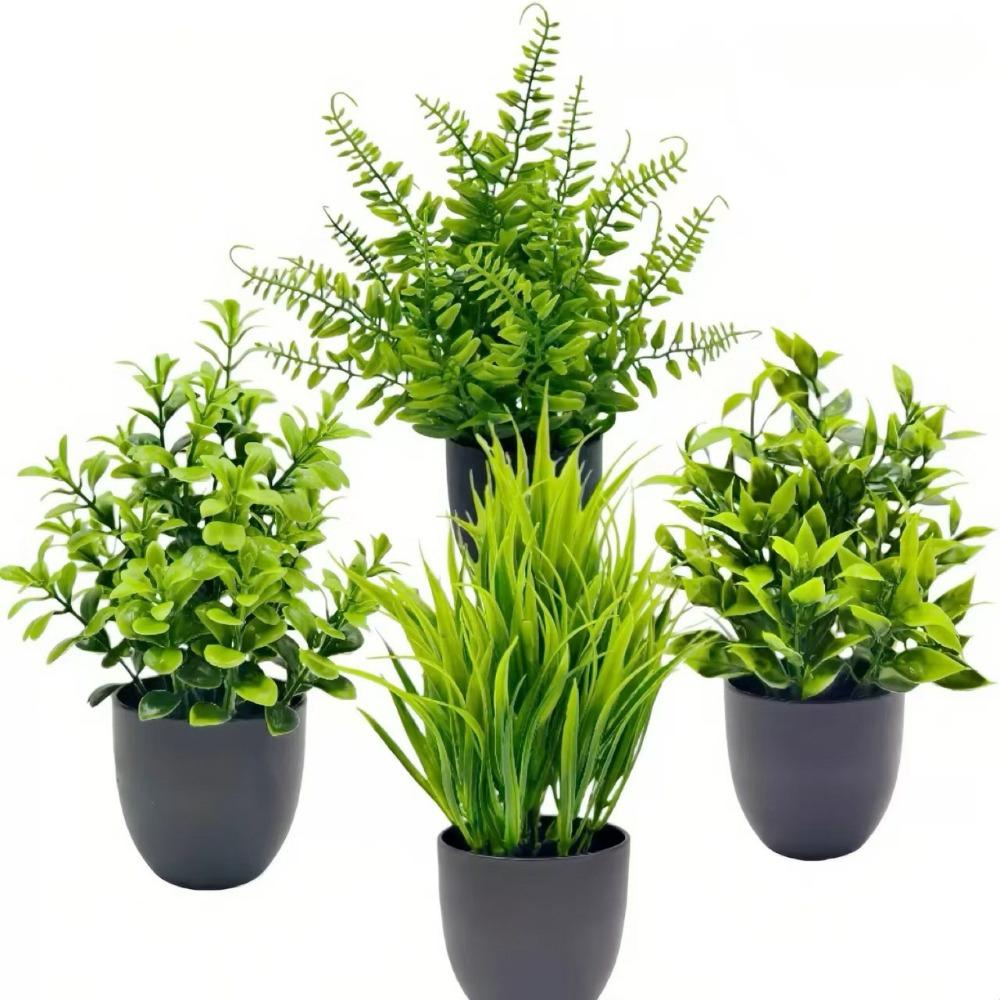 4PCS Artificial Plants Small Faux Plants Green Bathroom Accessories for Bathroom Home Office Table Decor Indoor