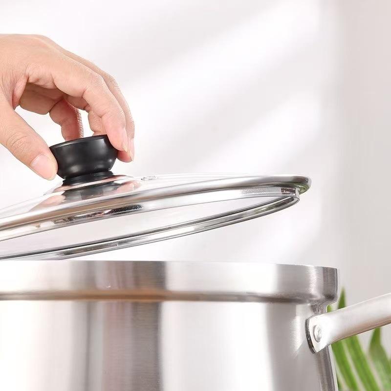 Universeller G-Typ Hartglas-Topfdeckel mit Edelstahlrand und Überlaufsicherung