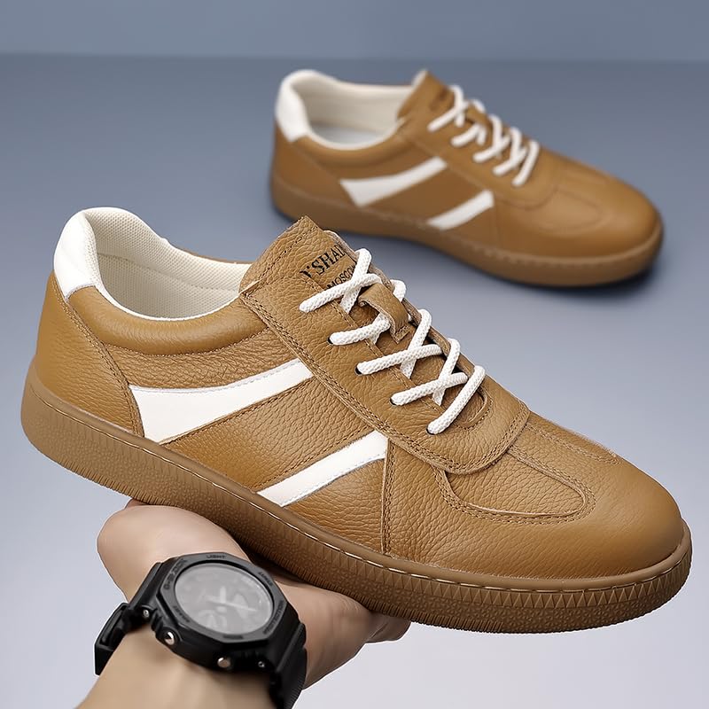 [Baseconet] Leather Casual Shoes, Soft Leather, Platform Sole, Lightweight Cushioning, Suitable for Commuting and School (BROWN, Adult, 26.5 cm, Measu