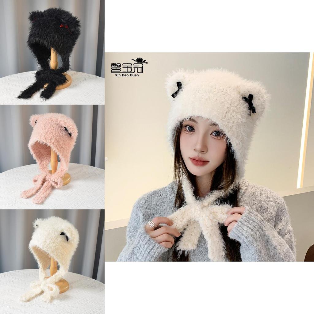 Cat Ear Knitted Hat Women Cozy Knitted Fluffy Headwear For Autumn