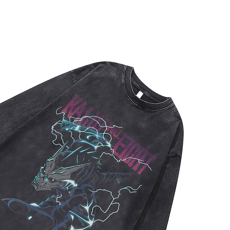 Heavy Weight Cotton Long-Sleeved T-Shirt Men'S And Women'S Retro Cartoon Print Washed Old Vintage Top