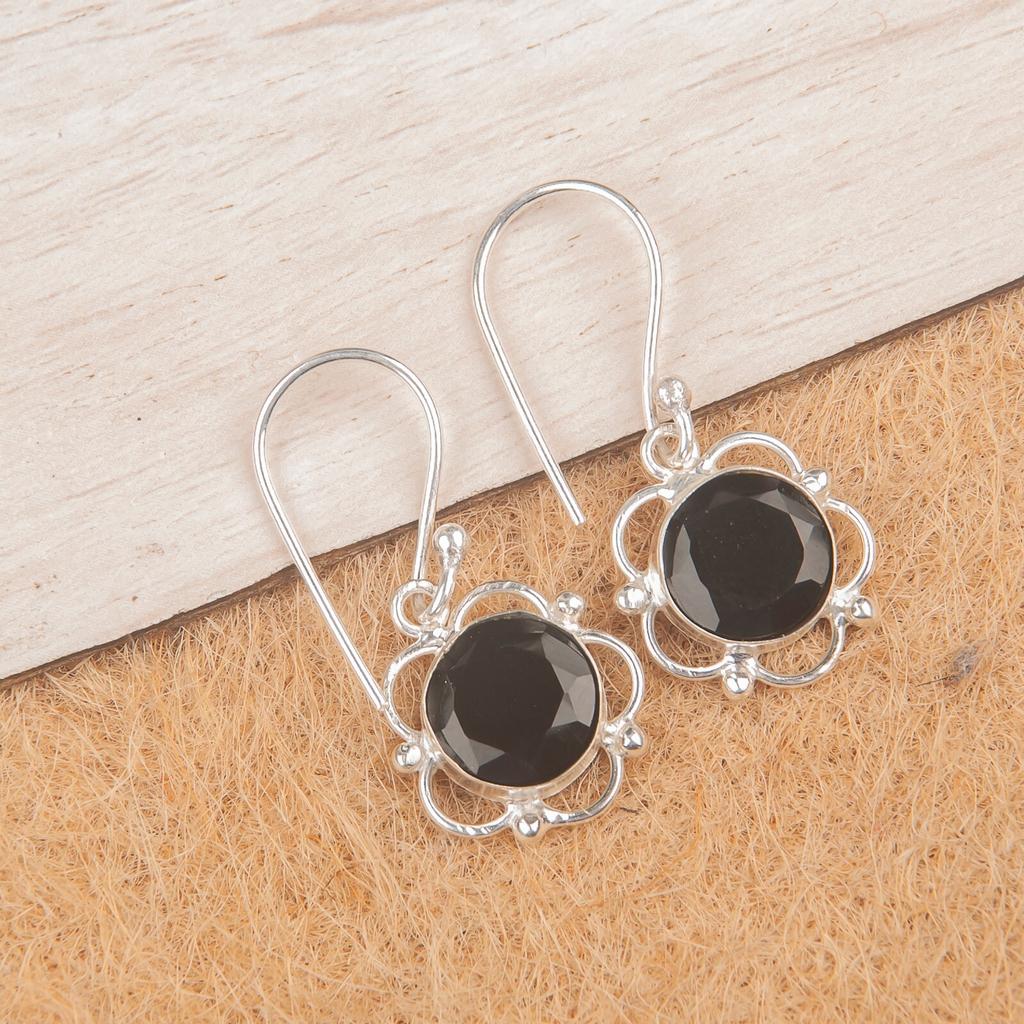 Black Onyx Gemstone 925Sterling Silver Jewelry Handmade Earrings 1.40" For Her EE-56-18