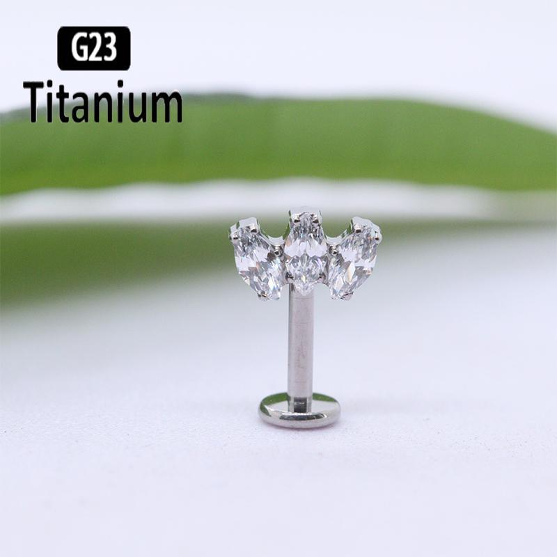 ASTM F136 Titanium 16G Marquise CZ Screw Flat Back Vertical Helix Piercing Ear Cartilage Stud Earrings G23 Titanium Body Jewelry