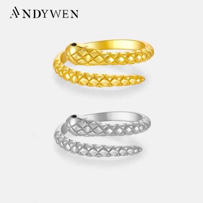925 Sterling Silver Gold Snake Resizable Adjustable Ring  Women Luxury Rock Punk Slim Circle Round Jeswelry