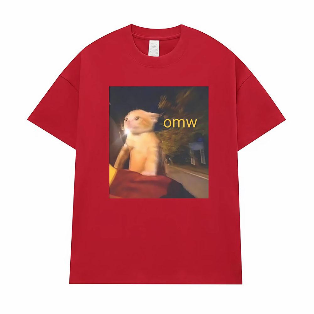 Omw! Cat Funny Meme Graphic T-shirts Men Women Clothes Fashion Vintage T Shirts Oversized High Quality T Shirt Cotton Streetwear