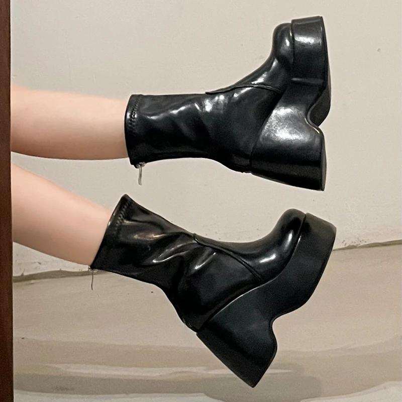 High Heels Ankle Women's Boots Wedges Designer Platform Shoes  Goth Walking Chelsea Boots New Leather Elegant Ladies Boots