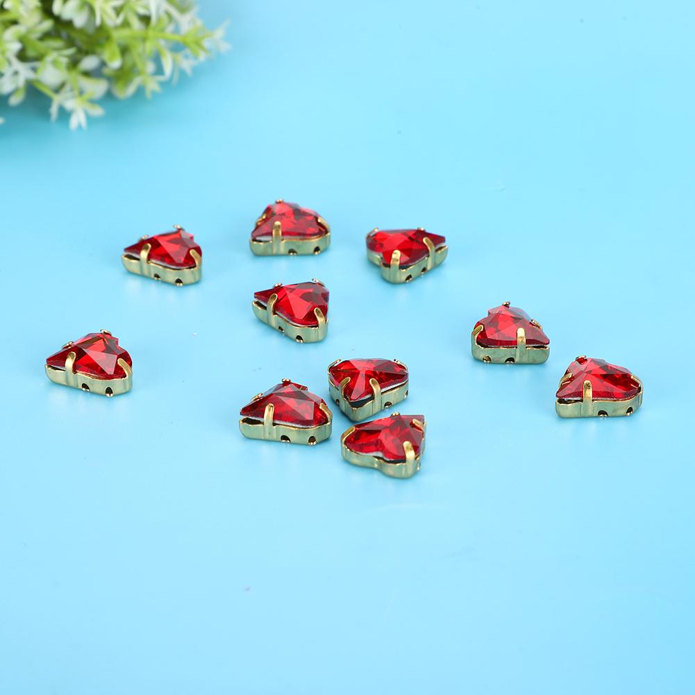 10pcs Red Imitation Crystal Stones Ornament Heart Shaped with Claw DIY Jewelry Clothing Decoration 12 X 13mm