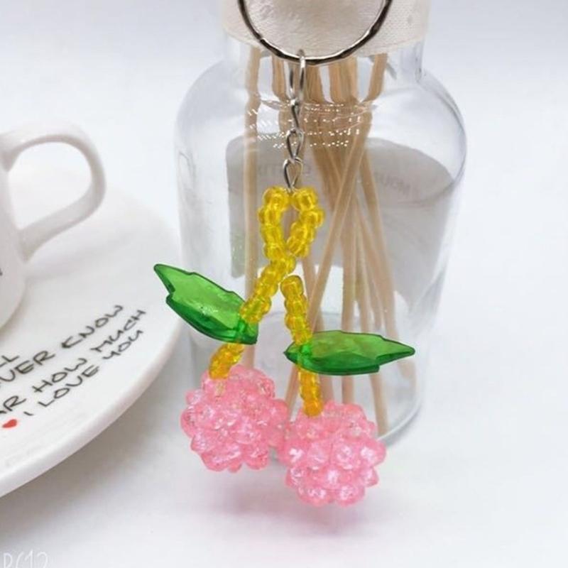 Colorful Phone Lanyard Beaded Wrist Strap Cherry Phone Charm DIY Handmade Keychain Imitation Crystal Jewelry Accessory