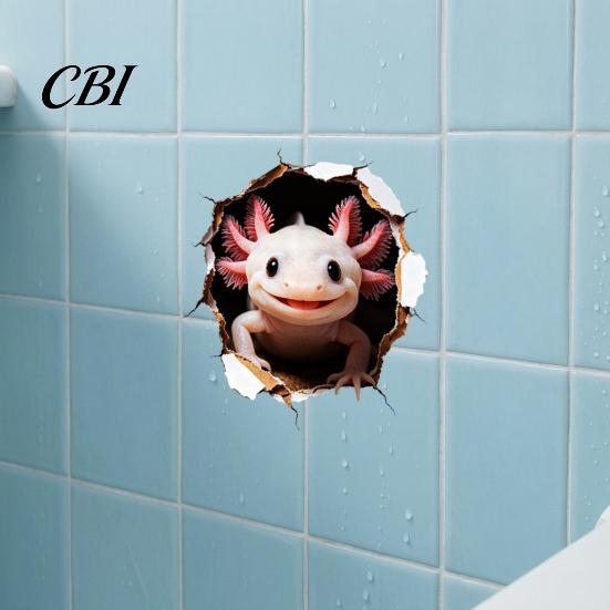 Axolotl Wall Decals 3D Sticker, Realistic Hole Cute Animal Self Adhesive Modern Home Interior Decor Waterproof PVC Decal for Living Room Bedroom