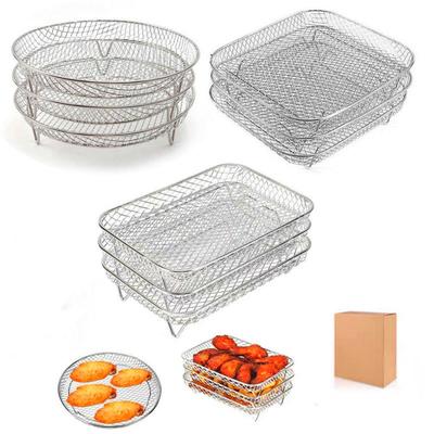 Multifunktionales, abnehmbares Airfryer- und Grillrost aus 304 Edelstahl mit mehrschichtigem Dampfgarer und abtropfendem Ofenrost.