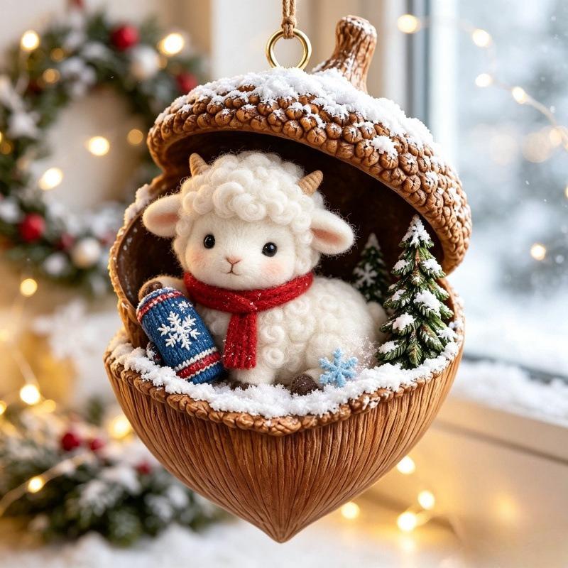 Creative Nut Shell Small Animal Pendants, Christmas Tree Artificial Hedgehog, Puppy, Sheep Ornaments for Festive Decoration