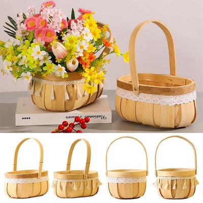 Lace Tassel Flower Arrangement Basket Wood Packaging Gift Basket Creative Weaving Basket Bedroom
