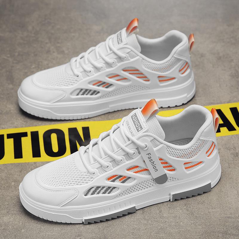 2024 Men's Trendy White Mesh Sneakers - Breathable Casual Shoes with Soft Sole