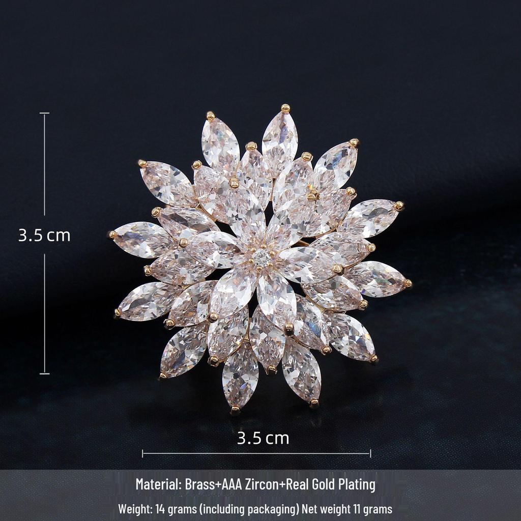 Luxurious Sunflower Brooch with Zirconia Inlay for Women - Premium Suit Lapel Pin.