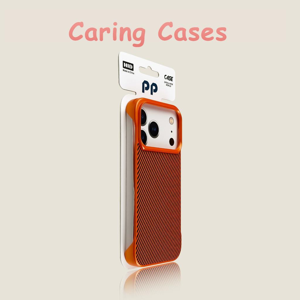 For iPhone 17 Pro Max Case Titanium Gold Carbon Fiber MagSafe Frameless Thin Hard Shell Big-Hole Cover with iphone 16 15