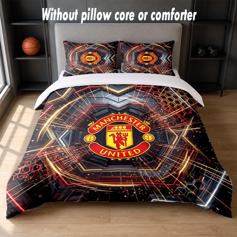 Manchester United Diseño Juego de Cama Ropa de Cama 1 Funda Nórdica + 2 Fundas de Almohada Suave Transpirable Ropa de Cama para el Hogar