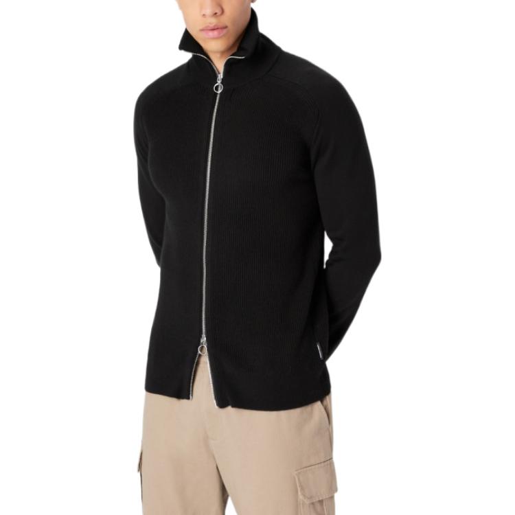 Armani Exchange Solid Color Stand Collar Zip Long Sleeve Knit Sweater Men Sweater Black 6LZE2X-ZM1LZ-1200