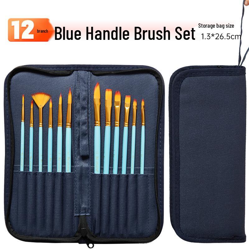 12-Piece Nylon Bristle Paint Brush Set for Oil, Acrylic, and Watercolor Painting синий