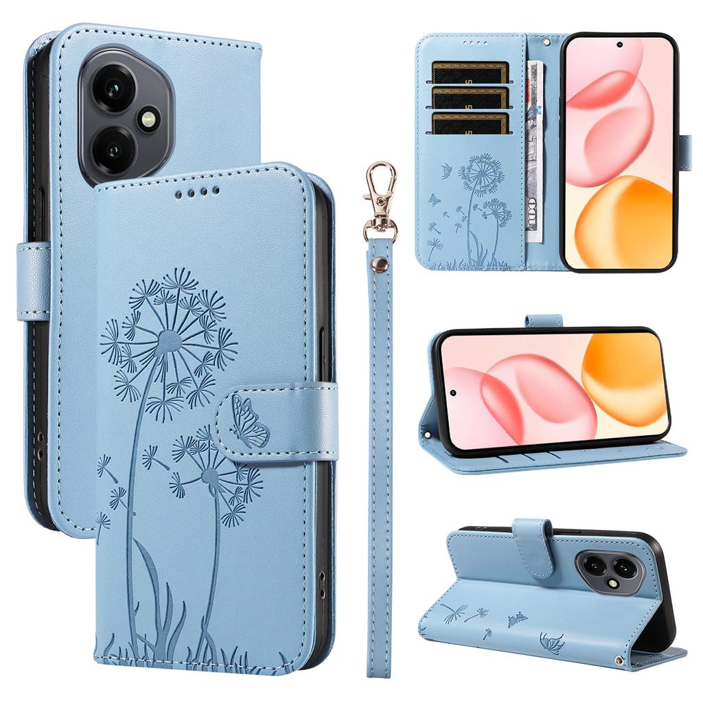 For Honor 400 5G (Global) Leather Wallet Case with Strap Dandelion Imprint Phone Stand Cover