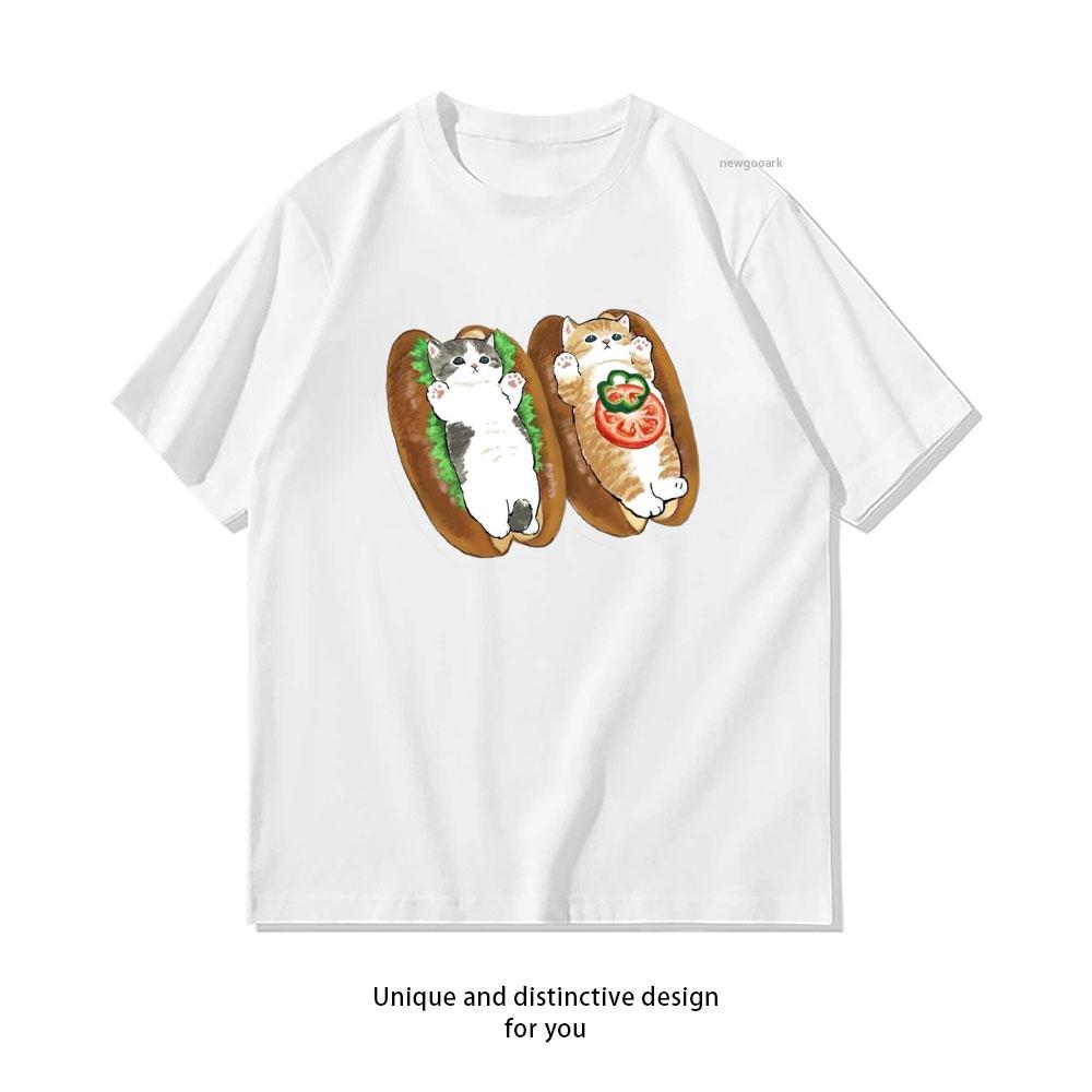 Kawaii Mofusand Sandwich Cat Duo TShirt Woman Man Casual Cotton Graphic T Shirts Creative Streetwear Classic Oneck Shirt