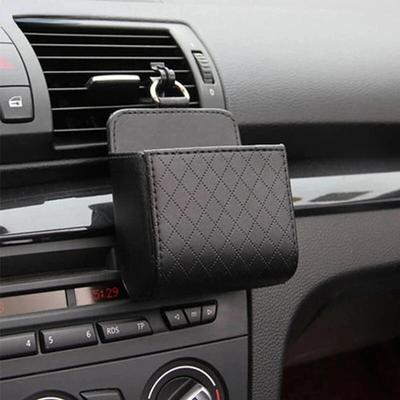 1 pc Bolsa de armazenamento para carro, ventilação de ar, painel, organizador de couro para pendurar, caixa de óculos, suporte para telefone, organizador de armazenamento, acessórios para carro