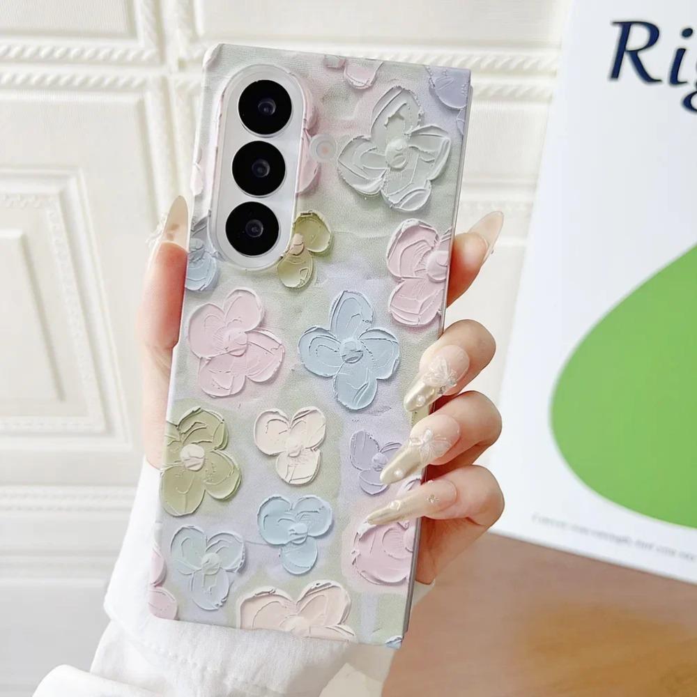 Colorful Embossed Effect Watercolor Flower Phone Case for Samsung Galaxy Z Fold 7 Shockproof Slim Camera Protection Back Cover